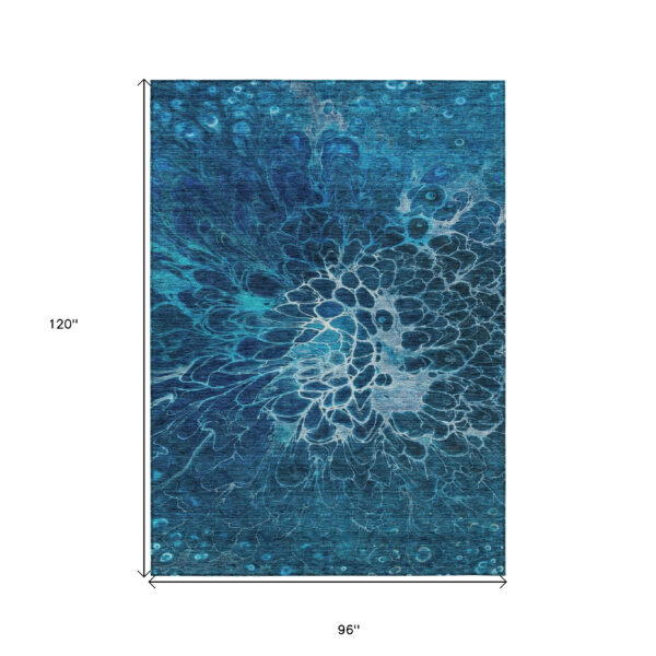 8' X 10' Navy Blue And Sky Blue Abstract Washable Indoor Outdoor Area Rug