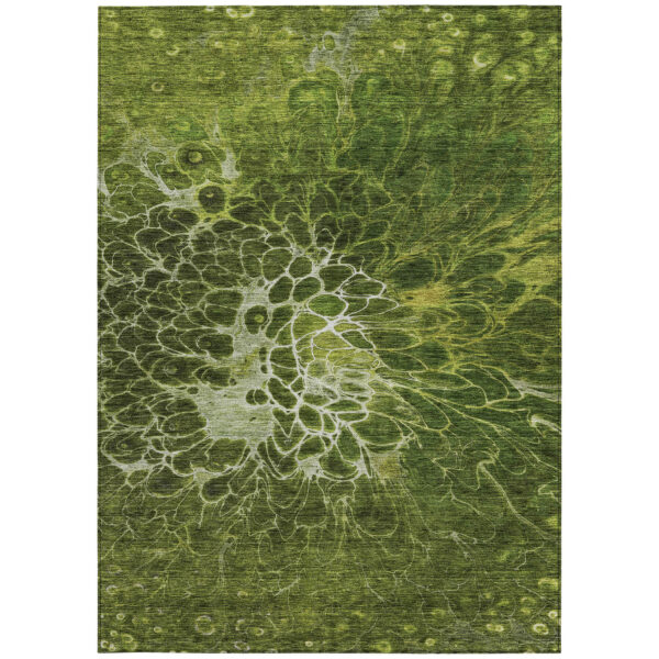 8' X 10' Olive Green And Sage Abstract Washable Indoor Outdoor Area Rug