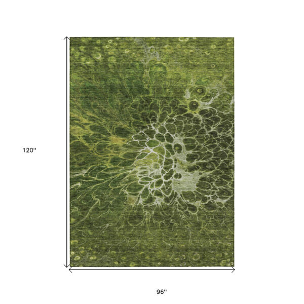 8' X 10' Olive Green And Sage Abstract Washable Indoor Outdoor Area Rug