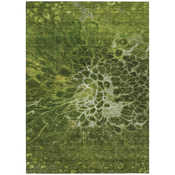 8' X 10' Olive Green And Sage Abstract Washable Indoor Outdoor Area Rug