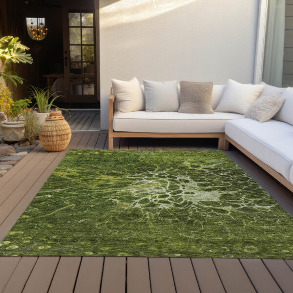 8' X 10' Olive Green And Sage Abstract Washable Indoor Outdoor Area Rug