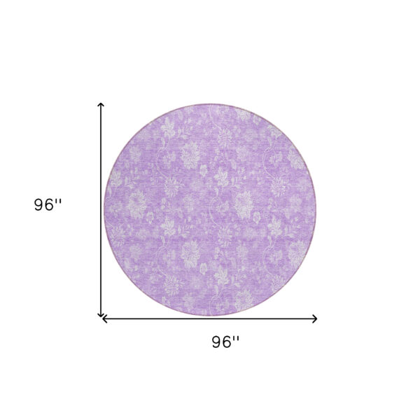 8' Lavender And Lilac Round Floral Washable Indoor Outdoor Area Rug