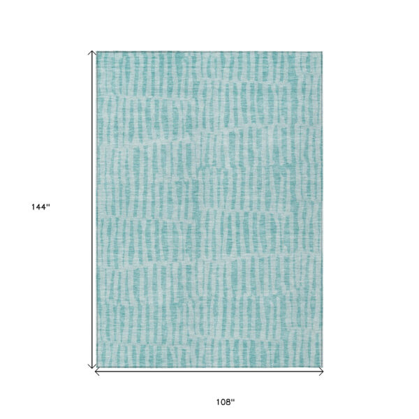 9' X 12' Teal Blue And Aqua Striped Washable Indoor Outdoor Area Rug