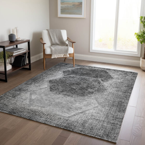 3' X 5' Gray Charcoal And Silver Geometric Washable Indoor Outdoor Area Rug