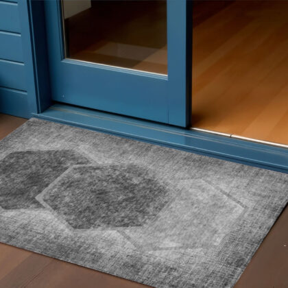 3' X 5' Gray Charcoal And Silver Geometric Washable Indoor Outdoor Area Rug