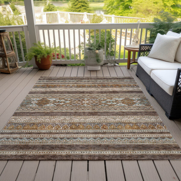 3' X 5' Chocolate And Gray Southwestern Washable Indoor Outdoor Area Rug