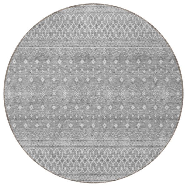 8' Silver Gray And Ivory Round Tribal Washable Indoor Outdoor Area Rug