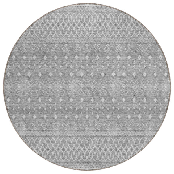 8' Silver Gray And Ivory Round Tribal Washable Indoor Outdoor Area Rug