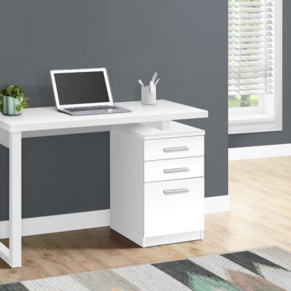 47" White Computer Desk With Three Drawers