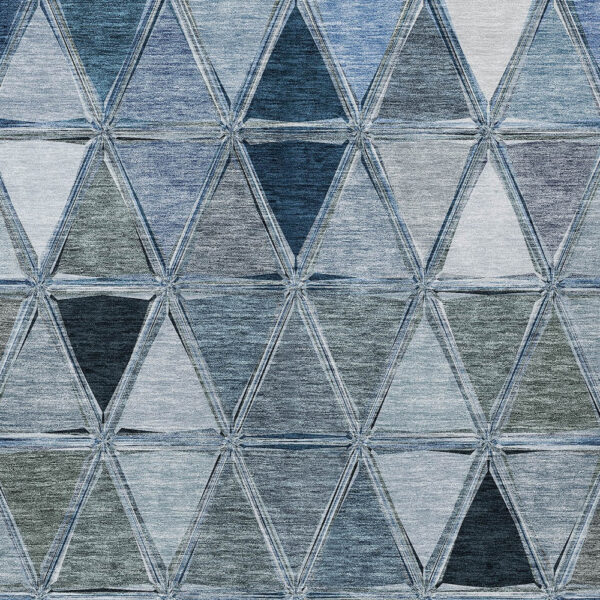 8' X 10' Denim Blue And Sky Blue Geometric Washable Indoor Outdoor Area Rug