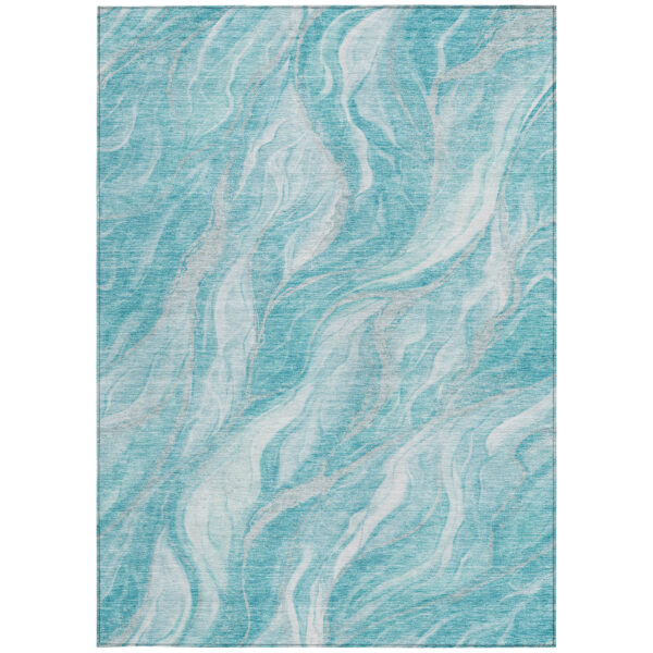 3' X 5' Teal Blue Aqua And Ivory Abstract Washable Indoor Outdoor Area Rug
