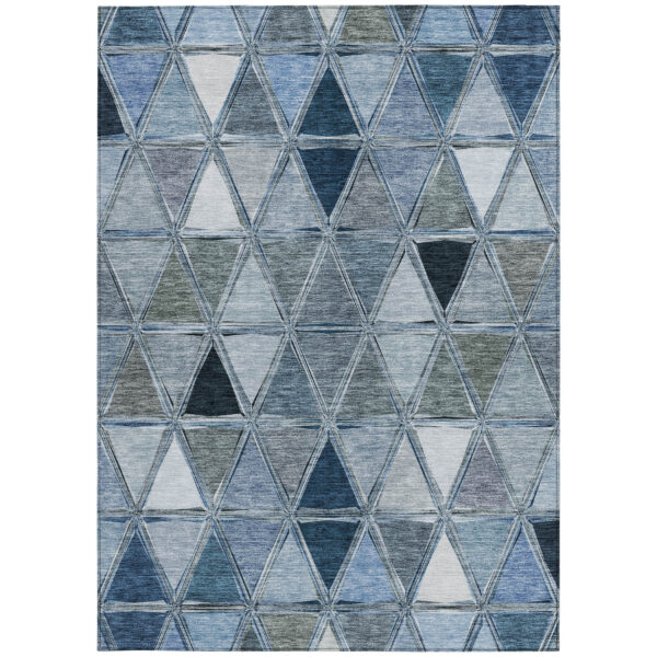 8' X 10' Denim Blue And Sky Blue Geometric Washable Indoor Outdoor Area Rug