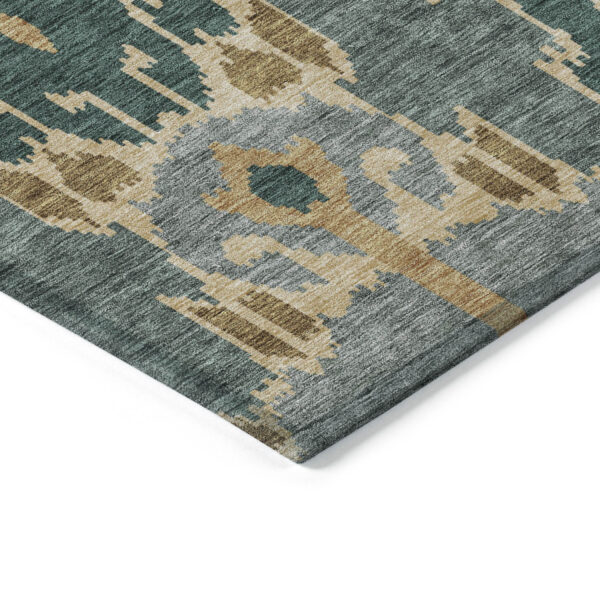 5' X 8' Green Gray And Gold Ikat Washable Indoor Outdoor Area Rug