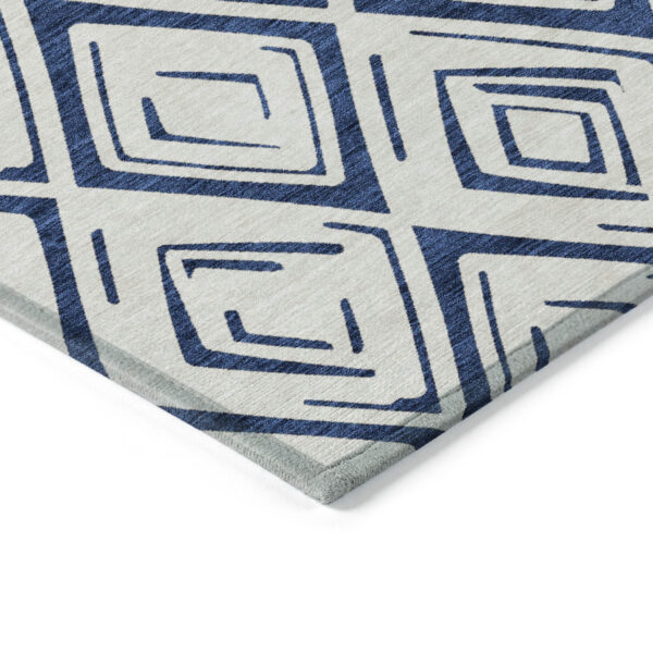 10' X 14' Navy Blue And Ivory Geometric Washable Indoor Outdoor Area Rug