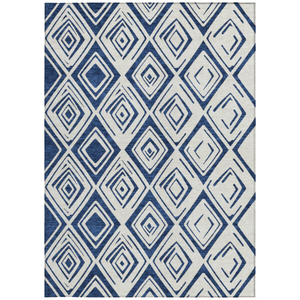 10' X 14' Navy Blue And Ivory Geometric Washable Indoor Outdoor Area Rug