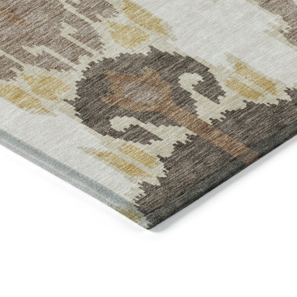 8' Brown Taupe And Beige Round Ikat Washable Indoor Outdoor Area Rug