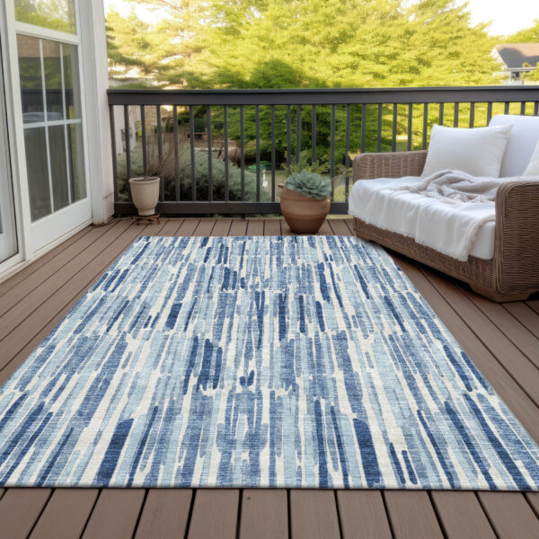 10' X 14' Navy Blue And Sky Blue Abstract Washable Indoor Outdoor Area Rug
