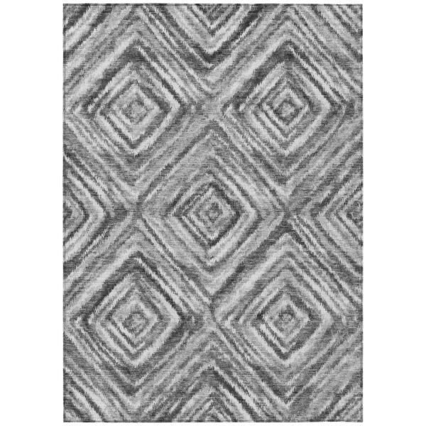 3' X 5' Gray Silver And Ivory Geometric Washable Indoor Outdoor Area Rug
