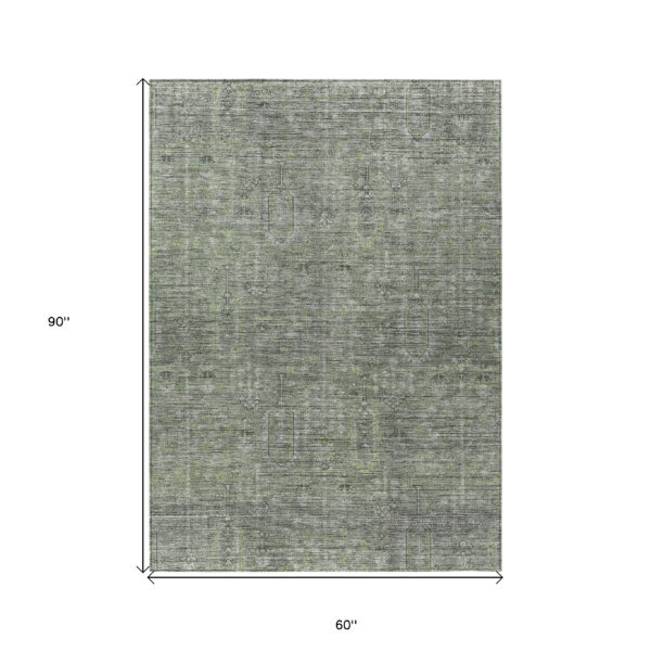 5' X 8' Fern Green And Gray Southwestern Washable Indoor Outdoor Area Rug