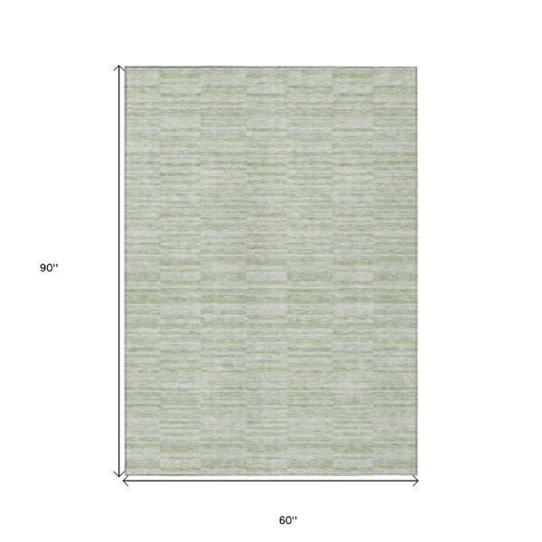 5' X 8' Sage And Green Striped Washable Indoor Outdoor Area Rug