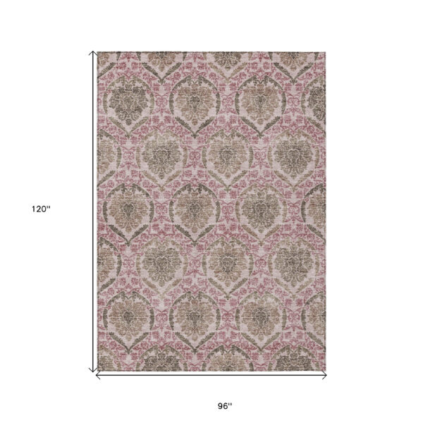 8' X 10' Chocolate Beige And Mauve Medallion Washable Indoor Outdoor Area Rug