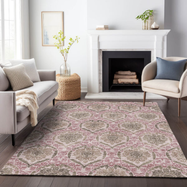 8' X 10' Chocolate Beige And Mauve Medallion Washable Indoor Outdoor Area Rug