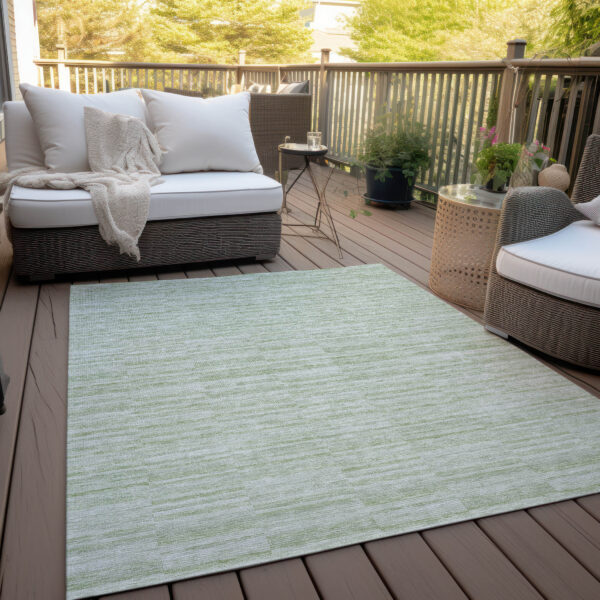5' X 8' Sage And Green Striped Washable Indoor Outdoor Area Rug