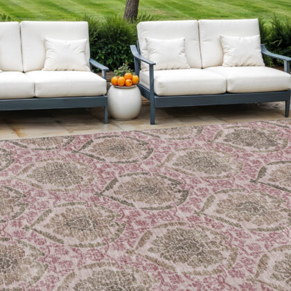 8' X 10' Chocolate Beige And Mauve Medallion Washable Indoor Outdoor Area Rug