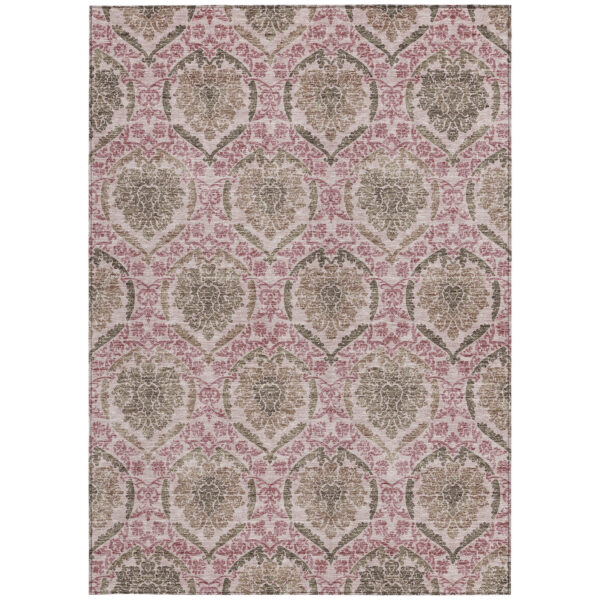 8' X 10' Chocolate Beige And Mauve Medallion Washable Indoor Outdoor Area Rug