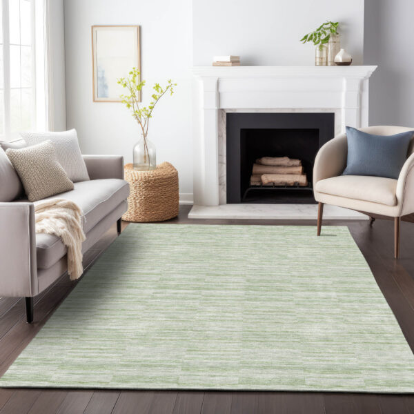 5' X 8' Sage And Green Striped Washable Indoor Outdoor Area Rug