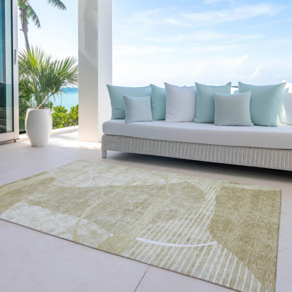 3' X 5' Beige Taupe And Tan Abstract Washable Indoor Outdoor Area Rug