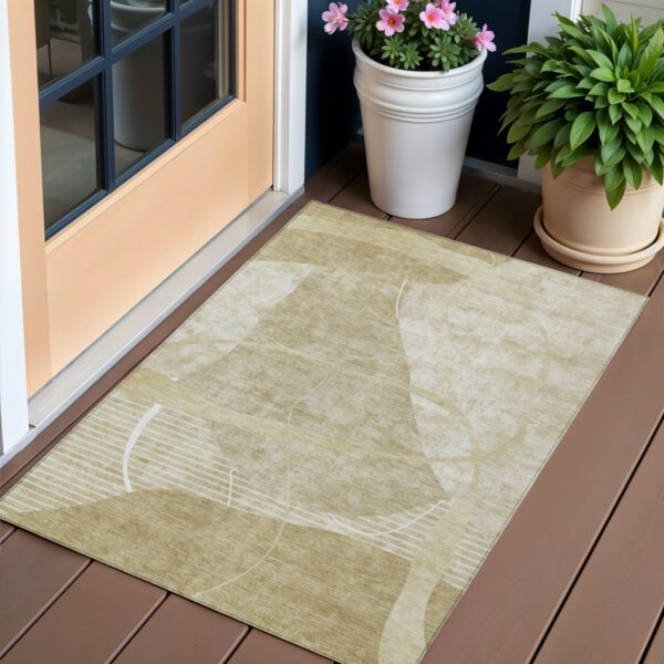 3' X 5' Beige Taupe And Tan Abstract Washable Indoor Outdoor Area Rug