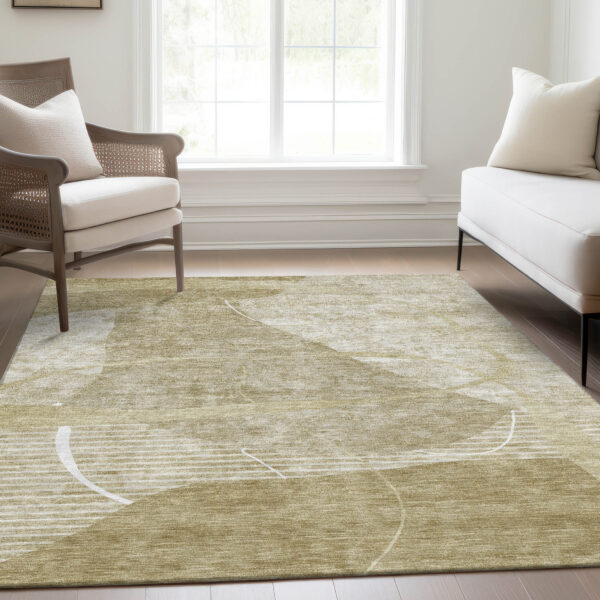 3' X 5' Beige Taupe And Tan Abstract Washable Indoor Outdoor Area Rug