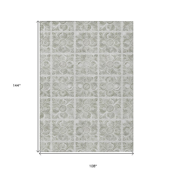 9' X 12' Taupe Beige And Tan Medallion Washable Indoor Outdoor Area Rug