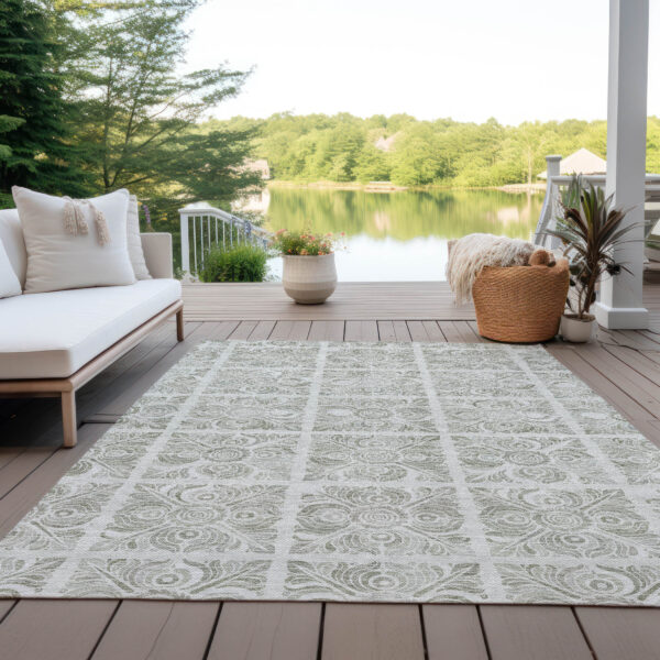 9' X 12' Taupe Beige And Tan Medallion Washable Indoor Outdoor Area Rug
