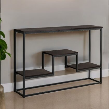 48" Brown and Black Frame Console Table With Shelves