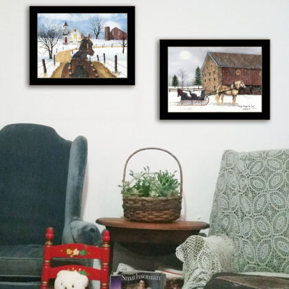 Set Of Two Sleigh Bells Ring 2 Black Framed Print Wall Art