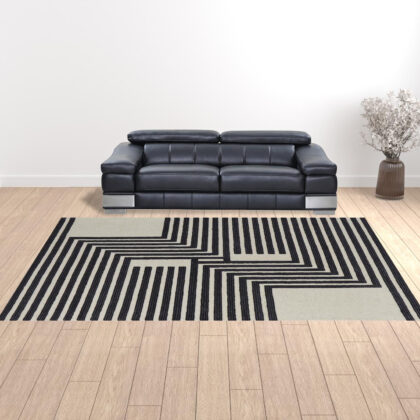 10' X 14' Gray Ivory And Black Wool Abstract Tufted Handmade Area Rug