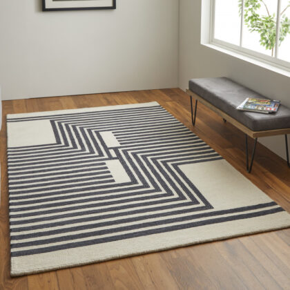 10' X 14' Gray Ivory And Black Wool Abstract Tufted Handmade Area Rug