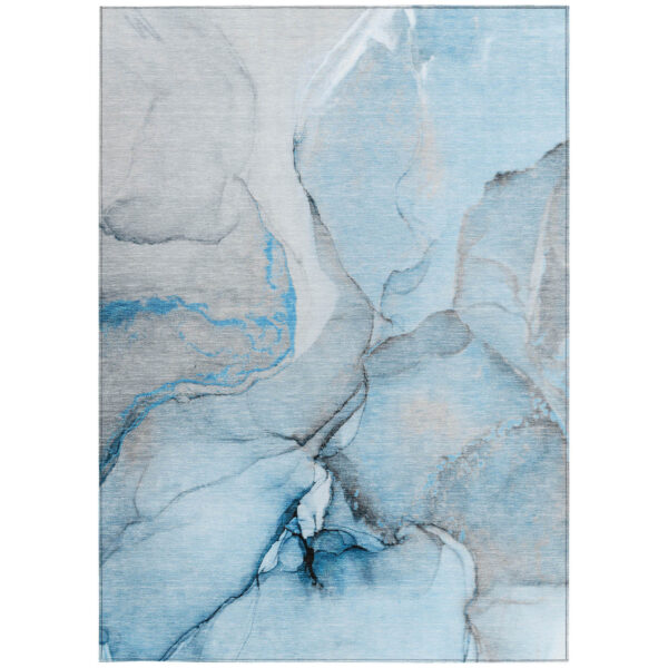 9' X 12' Blue and Ivory Abstract Washable Non Skid Indoor Outdoor Area Rug