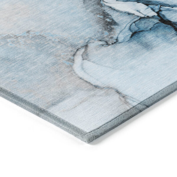 9' X 12' Blue and Ivory Abstract Washable Non Skid Indoor Outdoor Area Rug