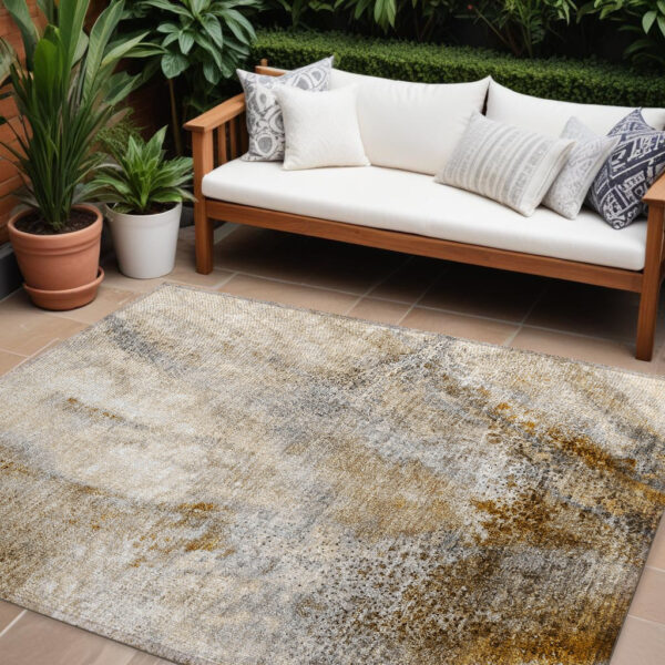 10' X 14' Brown Abstract Washable Non Skid Indoor Outdoor Area Rug