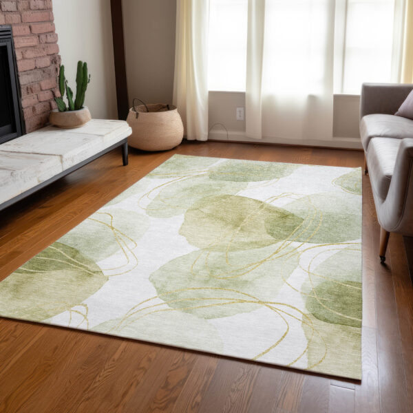 9' X 12' Green and Ivory Abstract Washable Non Skid Indoor Outdoor Area Rug