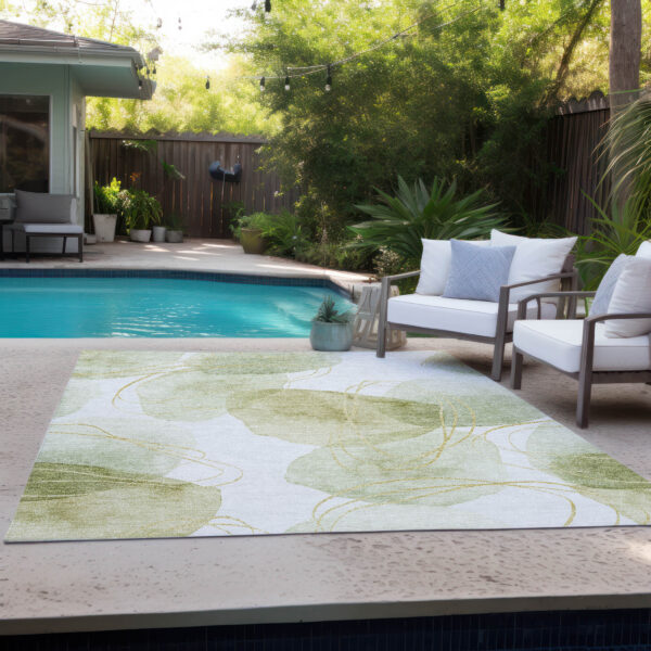 9' X 12' Green and Ivory Abstract Washable Non Skid Indoor Outdoor Area Rug