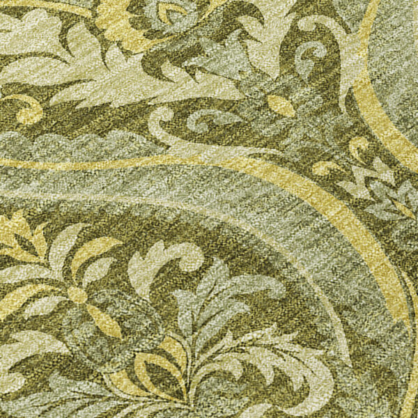 10' X 14' Green Damask Washable Non Skid Indoor Outdoor Area Rug