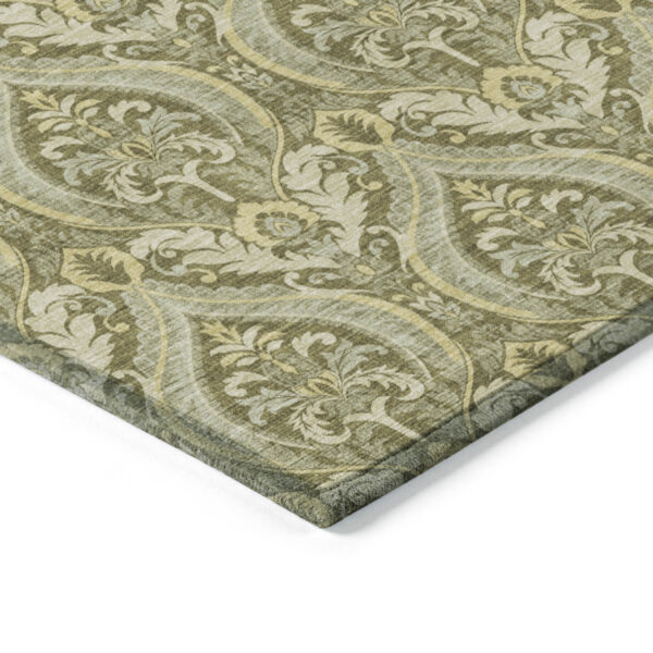 10' X 14' Green Damask Washable Non Skid Indoor Outdoor Area Rug