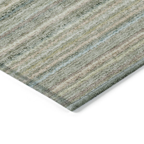 9' X 12' Sage Mint Green And Beige Striped Washable Indoor Outdoor Area Rug