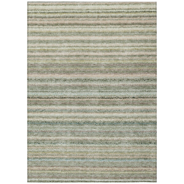 9' X 12' Sage Mint Green And Beige Striped Washable Indoor Outdoor Area Rug