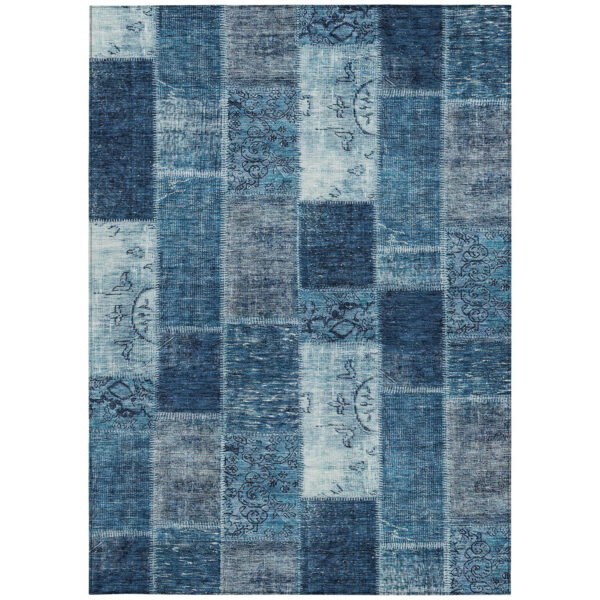 3' X 5' Navy Blue And Sky Blue Patchwork Washable Indoor Outdoor Area Rug