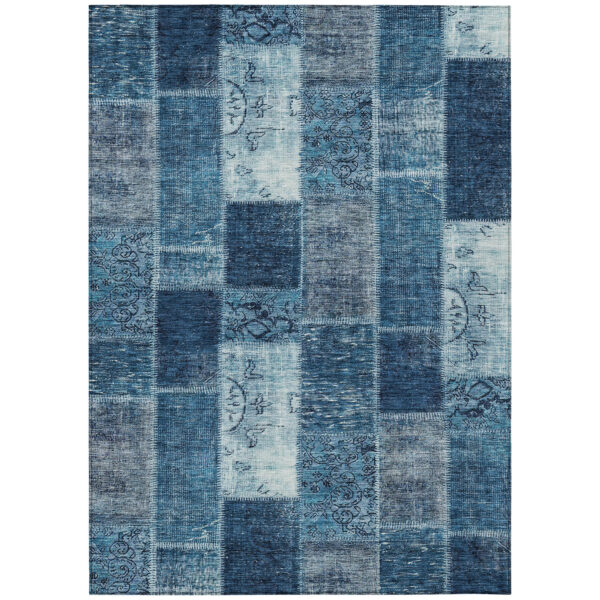 3' X 5' Navy Blue And Sky Blue Patchwork Washable Indoor Outdoor Area Rug